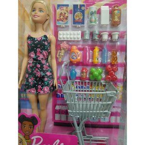 Barbie Shopping Time Playset Supermarket Accessories Blonde Doll by Mattel NEW